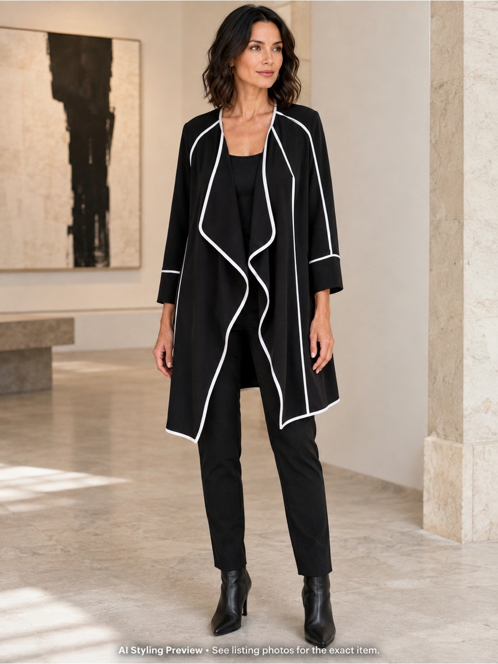 Cartise Black White Contrast Waterfall Jacket Draped Longline Size S/M